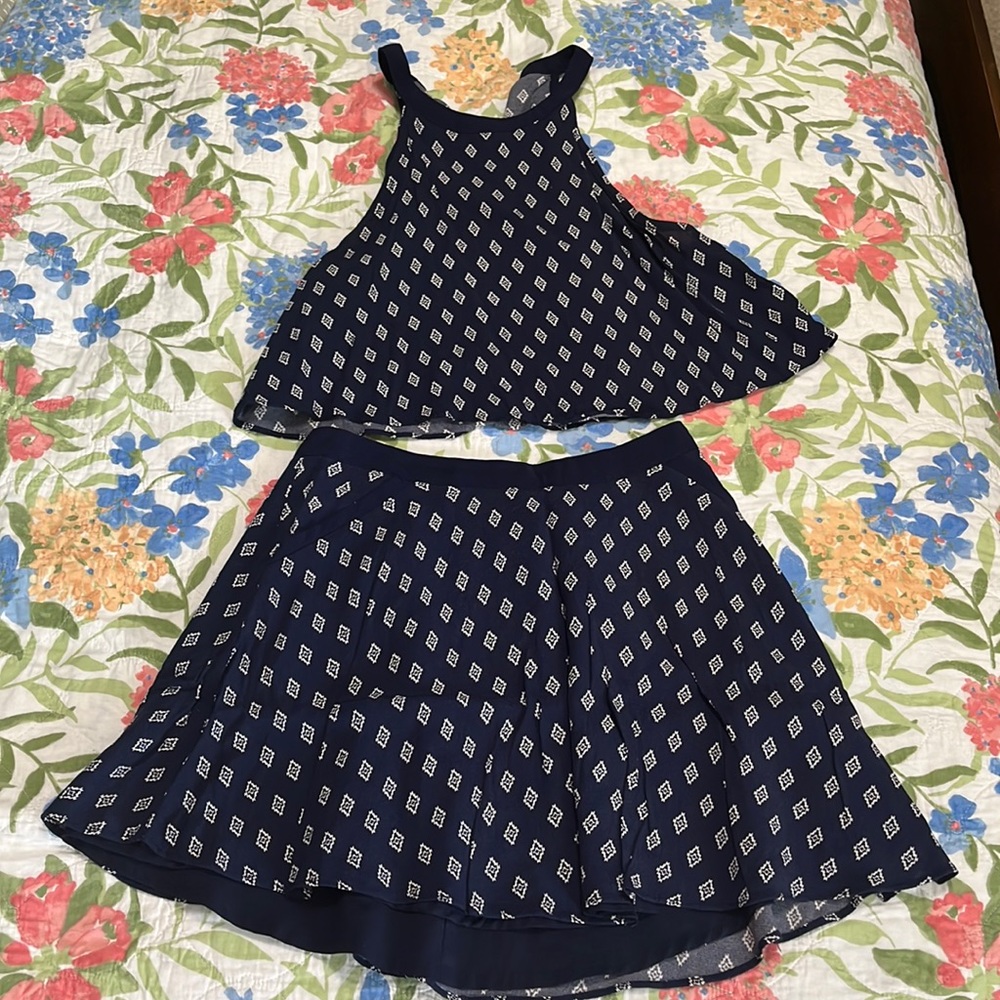 Forever 21 size small navy blue halter top and skirt set spring summer outfit